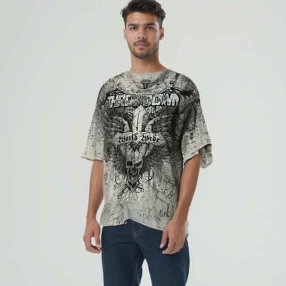 ❤️ THROWDOWN Gray Graphic Men's Shirt XXL - Picture 1 of 10